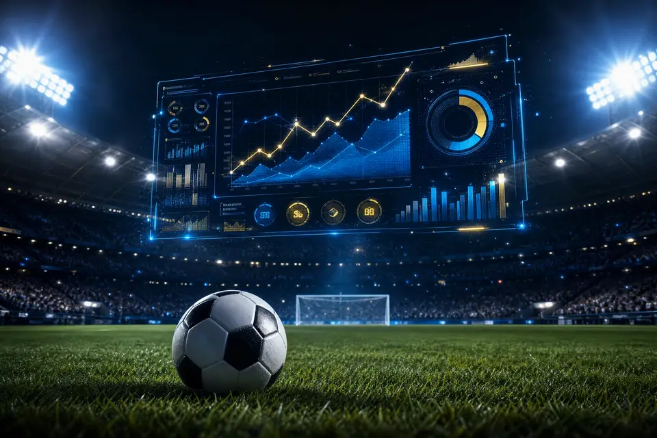 Stadion malam dengan papan statistik holografik — panduan sportsbook Deluna4d